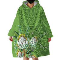 Africa King Proteas Dashiki Motif Wearable Blanket Hoodie Green Style - Wonder Print Shop