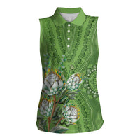 Africa King Proteas Dashiki Motif Women Sleeveless Polo Shirt Green Style - Wonder Print Shop