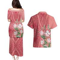 Africa King Proteas Dashiki Motif Couples Matching Puletasi and Hawaiian Shirt Peach Style LT9 - Wonder Print Shop