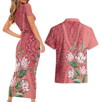 Africa King Proteas Dashiki Motif Couples Matching Short Sleeve Bodycon Dress and Hawaiian Shirt Peach Style LT9 - Wonder Print Shop