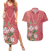 Africa King Proteas Dashiki Motif Couples Matching Summer Maxi Dress and Hawaiian Shirt Peach Style LT9 - Wonder Print Shop