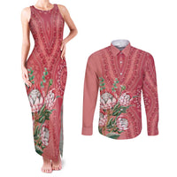 Africa King Proteas Dashiki Motif Couples Matching Tank Maxi Dress and Long Sleeve Button Shirt Peach Style LT9 - Wonder Print Shop
