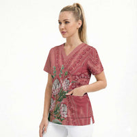 Africa King Proteas Dashiki Motif Scrub Top Peach Style
