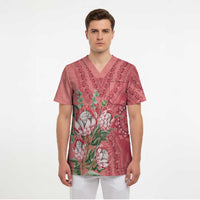 Africa King Proteas Dashiki Motif Scrub Top Peach Style