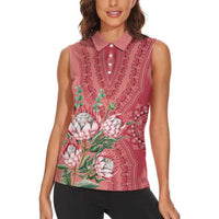 Africa King Proteas Dashiki Motif Women Sleeveless Polo Shirt Peach Style - Wonder Print Shop