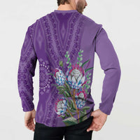 Africa King Proteas Dashiki Motif Button Sweatshirt Violet Style LT9 - Wonder Print Shop