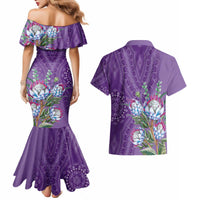 Africa King Proteas Dashiki Motif Couples Matching Mermaid Dress and Hawaiian Shirt Violet Style LT9 - Wonder Print Shop
