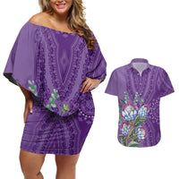 Africa King Proteas Dashiki Motif Couples Matching Off Shoulder Short Dress and Hawaiian Shirt Violet Style LT9 - Wonder Print Shop