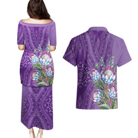 Africa King Proteas Dashiki Motif Couples Matching Puletasi and Hawaiian Shirt Violet Style LT9 - Wonder Print Shop