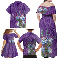 Africa King Proteas Dashiki Motif Family Matching Off Shoulder Maxi Dress and Hawaiian Shirt Violet Style LT9 - Wonder Print Shop