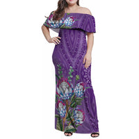 Africa King Proteas Dashiki Motif Family Matching Off Shoulder Maxi Dress and Hawaiian Shirt Violet Style LT9 - Wonder Print Shop