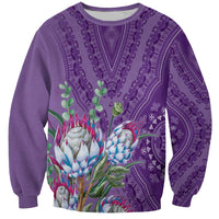 Africa King Proteas Dashiki Motif Sweatshirt Violet Style - Wonder Print Shop