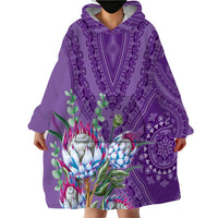 Africa King Proteas Dashiki Motif Wearable Blanket Hoodie Violet Style - Wonder Print Shop