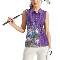 Africa King Proteas Dashiki Motif Women Sleeveless Polo Shirt Violet Style - Wonder Print Shop