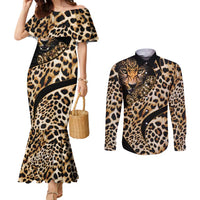 Africa Leopard Skin Pattern Couples Matching Mermaid Dress and Long Sleeve Button Shirt Version 01