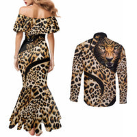 Africa Leopard Skin Pattern Couples Matching Mermaid Dress and Long Sleeve Button Shirt Version 01