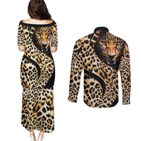 Africa Leopard Skin Pattern Couples Matching Puletasi and Long Sleeve Button Shirt Version 01 LT9 - Wonder Print Shop