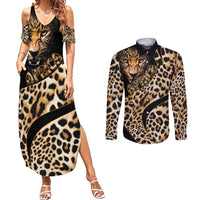 Africa Leopard Skin Pattern Couples Matching Summer Maxi Dress and Long Sleeve Button Shirt Version 01 LT9 - Wonder Print Shop