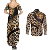 Africa Leopard Skin Pattern Couples Matching Summer Maxi Dress and Long Sleeve Button Shirt Version 01 LT9 - Wonder Print Shop