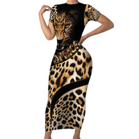 Africa Leopard Skin Pattern Family Matching Short Sleeve Bodycon Dress and Hawaiian Shirt Version 01 - Wonder Print Shop