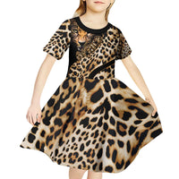 Africa Leopard Skin Pattern Kid Short Sleeve Dress Version 01 - Wonder Print Shop