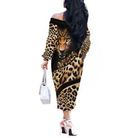 Africa Leopard Skin Pattern Off The Shoulder Long Sleeve Dress Version 01 - Wonder Print Shop