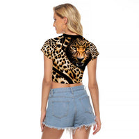 Africa Leopard Skin Pattern Raglan Cropped T Shirt Version 01 - Wonder Print Shop