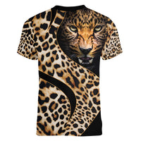 Africa Leopard Skin Pattern Women V-Neck T-Shirt Version 01 - Wonder Print Shop