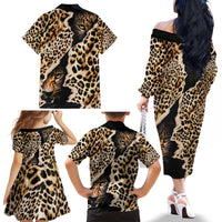 Africa Leopard Skin Pattern Family Matching Off The Shoulder Long Sleeve Dress and Hawaiian Shirt Version 02 - Wonder Print Shop