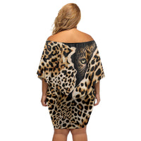 Africa Leopard Skin Pattern Off Shoulder Short Dress Version 02 - Wonder Print Shop