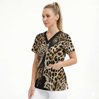 Africa Leopard Skin Pattern Scrub Top Version 02