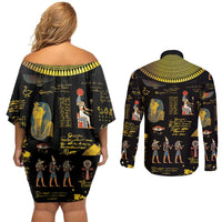 Ancient Egypt and Hieroglyphs Couples Matching Off Shoulder Short Dress and Long Sleeve Button Shirt LT9 - Wonder Print Shop