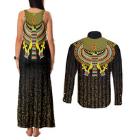 Ancient Egyptian Couples Matching Tank Maxi Dress and Long Sleeve Button Shirt Symbol of Horus The Falcon God LT9 - Wonder Print Shop