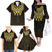 Ancient Egyptian Family Matching Off The Shoulder Long Sleeve Dress and Hawaiian Shirt Symbol of Horus The Falcon God - Wonder Print Shop