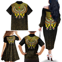 Ancient Egyptian Family Matching Off The Shoulder Long Sleeve Dress and Hawaiian Shirt Symbol of Horus The Falcon God - Wonder Print Shop