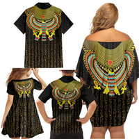 Ancient Egyptian Family Matching Off Shoulder Short Dress and Hawaiian Shirt Symbol of Horus The Falcon God LT9 - Wonder Print Shop