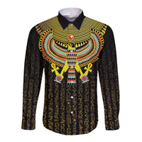 Ancient Egyptian Long Sleeve Button Shirt Symbol of Horus The Falcon God - Wonder Print Shop