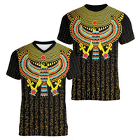 Ancient Egyptian Women V-Neck T-Shirt Symbol of Horus The Falcon God - Wonder Print Shop