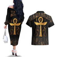 Ankh with Eye of Horus Couples Matching Off The Shoulder Long Sleeve Dress and Hawaiian Shirt Ancient Egypt Culture LT9 - Wonder Print Shop