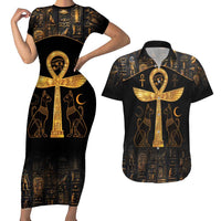 Ankh with Eye of Horus Couples Matching Short Sleeve Bodycon Dress and Hawaiian Shirt Ancient Egypt Culture LT9 - Wonder Print Shop
