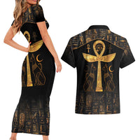 Ankh with Eye of Horus Couples Matching Short Sleeve Bodycon Dress and Hawaiian Shirt Ancient Egypt Culture LT9 - Wonder Print Shop