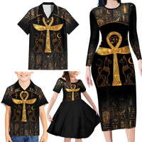 Ankh with Eye of Horus Family Matching Long Sleeve Bodycon Dress and Hawaiian Shirt Ancient Egypt Culture LT9 - Wonder Print Shop