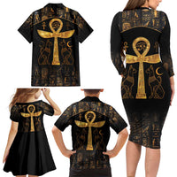 Ankh with Eye of Horus Family Matching Long Sleeve Bodycon Dress and Hawaiian Shirt Ancient Egypt Culture LT9 - Wonder Print Shop