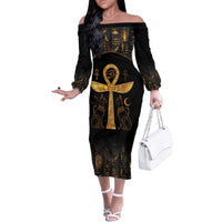 Ankh with Eye of Horus Family Matching Off The Shoulder Long Sleeve Dress and Hawaiian Shirt Ancient Egypt Culture - Wonder Print Shop