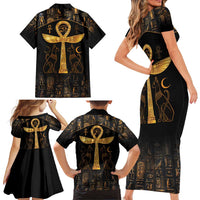 Ankh with Eye of Horus Family Matching Short Sleeve Bodycon Dress and Hawaiian Shirt Ancient Egypt Culture - Wonder Print Shop