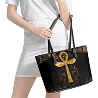 Ankh with Eye of Horus Leather Tote Bag Ancient Egypt Culture - Wonder Print Shop
