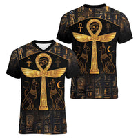 Ankh with Eye of Horus Women V-Neck T-Shirt Ancient Egypt Culture - Wonder Print Shop