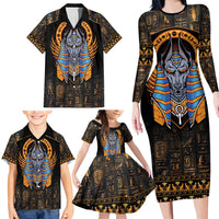 Egyptian Anubis Family Matching Long Sleeve Bodycon Dress and Hawaiian Shirt Ancient Egypt Culture LT9 - Wonder Print Shop