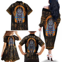 Egyptian Anubis Family Matching Off The Shoulder Long Sleeve Dress and Hawaiian Shirt Ancient Egypt Culture - Wonder Print Shop