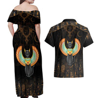 Winged Egypt Cats Couples Matching Off Shoulder Maxi Dress and Hawaiian Shirt Ancient Egypt Culture LT9 - Wonder Print Shop